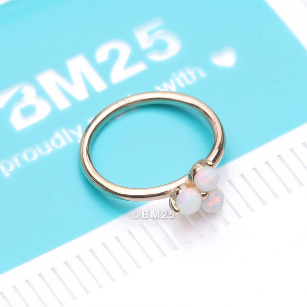 14 Karat Gold Brilliant Trinity Fire Opal Sparkle Bendable Hoop Ring